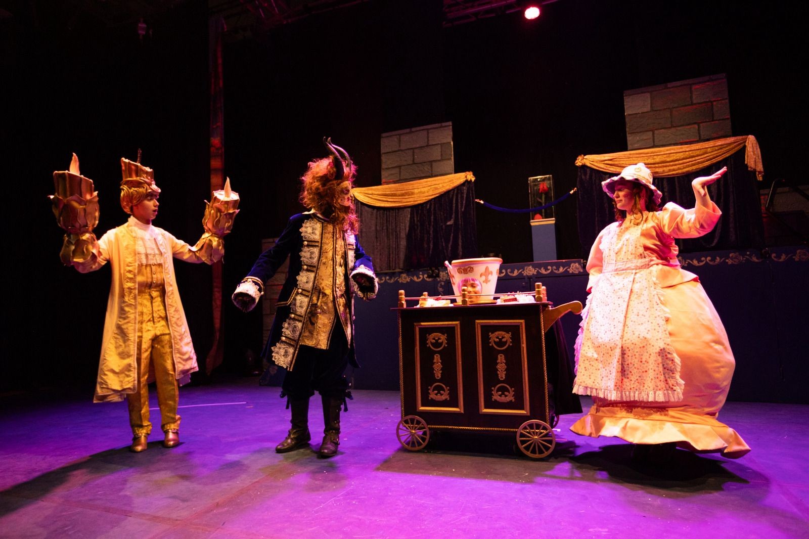 Beauty and the Beast Lumiere Cogsworth Mrs Potts costumes – Thespis Theatrical Costumiers UK